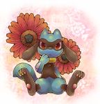  bad_pixiv_id flower gen_4_pokemon m-mi no_humans on_ground pokemon pokemon_(creature) riolu sitting 