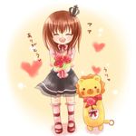  bouquet brown_hair crown dress flower maekawa_suu sakutarou solo stuffed_animal stuffed_lion stuffed_toy umineko_no_naku_koro_ni ushiromiya_maria 