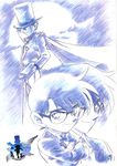  detective_conan edogawa_conan kaitou_kid kudou_shinichi male megane monochrome sketch 