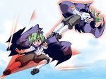  antennae cape flying_kick green_hair highres kamen_rider kamen_rider_555 kamen_rider_faiz kicking pantyhose parody purple_eyes rider_kick short_hair sukiyo touhou wriggle_nightbug 