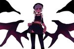  alternate_costume bad_id bad_pixiv_id bat_wings contemporary cross fang low_wings midriff navel purple_hair red_eyes remilia_scarlet short_hair skirt skirt_lift solo thighhighs touhou tsuru_(clainman) wings 