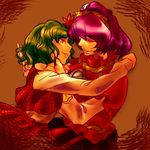  hug imminent_kiss kazami_yuuka multiple_girls taro_(116taro) touhou yasaka_kanako yuri 