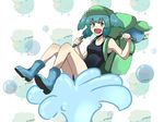  :d aqua_eyes aqua_hair backpack bag boots bubble cucumber hat kappa kawashiro_nitori one-piece_swimsuit open_mouth reon_(saikyou) school_swimsuit short_hair smile solo swimsuit touhou twintails two_side_up water wrench 