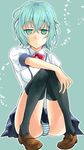  aqua_hair bad_id bad_pixiv_id hachimoto ichiban_ushiro_no_daimaou korone panties pantyshot pantyshot_(sitting) school_uniform sitting solo striped striped_panties thighhighs underwear 