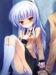  angel_beats! blush hand_on_own_chest hands nose_blush panties pantyshot ponytail school_uniform shy skirt solo_focus tenshi_(angel_beats!) underwear yellow_eyes yuku_(kiollion) 