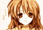  bad_id bad_pixiv_id clannad close-up godees highres monochrome sakagami_tomoyo smile solo traditional_media 