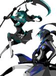  ann606 battle black_rock_shooter black_rock_shooter_(character) dead_master duel holding holding_scythe horns katana leggings multiple_girls scythe sword tegaki weapon 