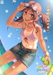  :d aoi_sora_(pairan) bad_id bad_pixiv_id beach belt bent_over bikini_top bird brown_eyes brown_hair day denim denim_skirt dutch_angle face fisheye front-tie_top goggles goggles_on_head looking_at_viewer midriff ocean one-piece_tan open_mouth original outdoors pairan pencil_skirt ribs round_teeth seagull shiny shiny_skin skirt smile solo tan tanline teeth twintails water water_gun wet 