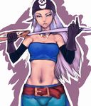  bandana belt blue_dragon chen_jun-zou earrings fumio_(rsqkr) gloves jewelry midriff necklace pirate silver_hair solo sword weapon 