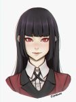  1girl absurdres bangs black_hair blunt_bangs highres hime_cut jabami_yumeko kakegurui lips liya_nikorov long_hair looking_at_viewer purple_eyes red_eyes school_uniform solo twitter_username 