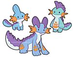  artist_request closed_mouth evolutionary_line marshtomp mudkip no_humans non-web_source pokemon pokemon_(creature) simple_background standing swampert tumblr_username web_address white_background 
