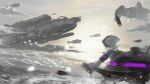  1girl aerial_battle battle battlefield cloud command_&amp;_conquer command_&amp;_conquer:_red_alert command_&amp;_conquer:_red_alert_2 dart from_behind highres hood hood_up irkalla_aerial_fortress laser libra_(mental_omega) lightning linkai_nuofu machine machinery mental_omega_(mod) military_vehicle missile naval_battle ocean official_art outdoors paradox_engine pleated_sleeves psi-corps_symbol scenery science_fiction ship sky splashing sun sunlight telekinesis thor_gunship war warship water watercraft white_hair 