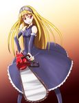  blonde_hair chainsaw crown hat hime_(kaibutsu_oujo) kaibutsu_oujo long_hair red_eyes solo yn1982 