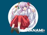  artist_request blue_eyes hakama japanese_clothes konoe_nanami lamune long_hair miko purple_hair red_hakama sitting smile solo 