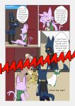 2025 4_panel_comic absurd_res ambiguous_gender anthro biped black_text blue_body blue_fur camera clothing cloud comic day dialogue eeveelution ellipsis english_text espeon exclamation_point eyebrows eyelashes female_(lore) feral floor forehead_gem fur gardevoir gem generation_1_pokemon generation_2_pokemon generation_3_pokemon generation_4_pokemon green_clothing green_pupils group hand_on_head hi_res humanoid kangaskhan male_(lore) motion_lines mouth_closed nintendo novaarts open_mouth outside paws pichu pikachu pokemon pokemon_(species) pokemon_mystery_dungeon pupils purple_eyes quadruped question_mark ralts red_eyes riolu screaming sky sound_effects speech_bubble spike_chunsoft standing tail talking_to_another text town wall_(structure) white_sclera