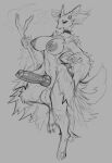 2023 absurd_res animal_genitalia animal_penis anthro areola arm_tuft balls bedroom_eyes big_balls big_breasts big_penis biped breasts canid canine canine_genitalia canine_penis cheek_tuft choker choker_only claws delphox digital_drawing_(artwork) digital_media_(artwork) digitigrade ear_piercing ear_ring erection eyelashes eyeshadow facial_tuft finger_claws fluffy full-length_portrait generation_6_pokemon genitals glistening glistening_genitalia glistening_penis grey_background greyscale gynomorph gynomorph_anthro hi_res holding_object holding_staff huge_breasts humanoid_hands inner_ear_fluff intersex intersex_anthro jewelry knot leg_tuft looking_at_viewer makeup mammal monochrome narrowed_eyes necklace necklace_only nintendo nipple_piercing nipple_ring nipples nude on_one_leg penis piercing pokemon pokemon_(species) pokemorph portrait ring_piercing seductive sheath simple_background sketch solo staff standing tail three-quarter_view toe_claws tuft zerolativity
