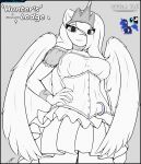  absurd_res anthro bottomwear clothing corset crown dress equid equine female fluffy friendship_is_magic front_view hasbro headgear hi_res horn horse killerqueen1911 larger_female line_art lingerie looking_at_viewer looking_down low-angle_view mammal my_little_pony mythological_creature mythological_equine mythology pony princess_luna_(mlp) size_difference skirt smile solo tall tiara topwear unfinished winged_unicorn wings 