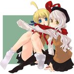  artoria_pendragon_(all) caren_hortensia fate/hollow_ataraxia fate/stay_night fate_(series) feet homurahara_academy_uniform lowres multiple_girls nabeshiki_(rakuneko_yashiki) saber school_uniform serafuku socks 