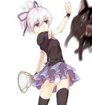  black_cat blue_skirt cat darker_than_black lacrosse mao_(darker_than_black) panties pantyshot skirt solo thighhighs u_(the_unko) underwear yin 