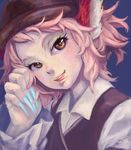  animal_ears binayu blue_nails brown_eyes fingernails hat long_fingernails mystia_lorelei nail_polish pink_hair short_hair solo tongue touhou 