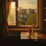  building cup curtains english_text flower hedge highres lens_flare no_humans onlypixeeels open_window original pixel_art scenery sepia skyscraper sunlight table thermos tree vase window 