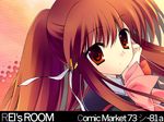  artist_name bow bowtie closed_mouth expressionless little_busters! long_sleeves looking_at_viewer natsume_rin pink_bow pink_neckwear ponytail red_eyes red_hair rei_(rei's_room) solo text_focus upper_body 