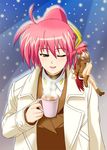  agito_(nanoha) artist_request coat coffee lyrical_nanoha mahou_shoujo_lyrical_nanoha_strikers military military_uniform minigirl multiple_girls one_eye_closed signum snowing tsab_ground_military_uniform uniform 