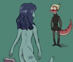 2025 5_fingers amphibia_(series) amphibian anonymous_artist anthro anthro_on_anthro biped black_boots black_clothing black_footwear black_hair black_shirt black_topwear black_tunic blonde_hair blush bodily_fluids boots bottomwear butt clothed clothed_anthro clothed_female clothing discarded_clothing disney dress duo female female/female female_anthro fingers footwear general_yunan green_background grey_bottomwear grey_clothing grey_pants hair humanoid_hands intraspecies lady_olivia long_hair looking_at_another looking_at_partner newt nude nude_anthro nude_female pants pink_body pink_skin pink_tail plantigrade purple_clothing purple_dress salamander shirt shoes short_hair simple_background snout standing sweat sweaty_face tail teal_body teal_skin teal_tail thick_tail topwear tunic undressing wide_eyed