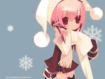  bow copyright_request gloves hat pink_hair pointy_ears puti_devil red_eyes scarf snowflakes solo wallpaper watermark 
