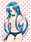  asakura_ryouko breasts cameltoe clumsy entangled green_eyes green_hair half_updo large_breasts long_hair panties solo suzumiya_haruhi_no_yuuutsu tape_measure topless underwear very_long_hair yunico 