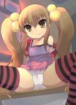  backpack bag hair_bobbles hair_ornament kodomo_no_jikan kokonoe_rin long_hair otoutogimi panties randoseru skirt solo striped striped_legwear thighhighs twintails underwear 