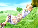  blonde_hair blouse book dress game_cg patricia_(princess_maker_4) princess_maker princess_maker_4 sleeping solo tenhiro_naoto 