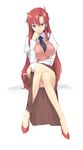  brown_skirt chalk crossed_legs glasses highres long_hair long_skirt necktie panties pantyshot red_hair sitting skirt solo teacher tengen_toppa_gurren_lagann u_(the_unko) underwear very_long_hair yoko_littner yomako 