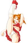  breasts cheerleader dd_(ijigendd) fat_mons high_kick kicking kneepits loose_socks medium_breasts orange_eyes orange_hair original panties pleated_skirt skirt smile socks solo split standing standing_on_one_leg standing_split underboob underwear white_panties 