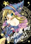  bare_shoulders blonde_hair boots breasts cleavage dark_magician_girl detached_sleeves duel_monster green_eyes helm helmet hexagram large_breasts long_hair magic_circle open_mouth pentacle pentagram skirt star takanae_kyourin thai wand yuu-gi-ou yuu-gi-ou_duel_monsters 