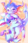 3_toes abstract_background ambiguous_gender blue_body blue_eyes blush blush_lines checkered checkered_background d685ab7f digital_drawing_(artwork) digital_media_(artwork) digitigrade dorsal_frill duo ear_frill eeveelution feet feral fin frill_(anatomy) generation_1_pokemon generation_4_pokemon glaceon hand_on_butt hand_on_head head_crest head_frill heart_symbol hug licking licking_lips looking_at_viewer mammal midair navel neck_frill nintendo orange_background pattern_background pawpads paws pink_inner_ear pink_pawpads pokemon pokemon_(species) purple_eyes semi-anthro signature simple_background smile tail tail_fin toes tongue tongue_out unavailable_at_source vaporeon yellow_body