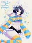 anthro big_breasts blush breasts canid canine clothing cropped_hoodie dialogue emanata felid feline female footwear fur hi_res ivyuun legwear mammal open_mouth socks solo tem temmie_(undertale) thick_thighs thigh_highs thigh_socks undertale undertale_(series) white_body white_fur wide_hips