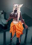 anthro arms_out arms_outstretched belly big_breasts blue_eyes braided_hair breasts clothing countershade_belly countershading deer detailed_background digital_media_(artwork) drawstring ears_outwards eyewear female fingers frown glasses hair hi_res hiverdose hooved_fingers hooves jumpsuit jumpsuit_down long_hair long_sleeve_shirt long_sleeves looking_at_viewer looking_up looking_up_at_viewer mammal midriff nipple_outline oversized_clothing pivoted_ears platinum_blonde prison prison_uniform prisoner reflective_floor sahra_(hiverdose) scowl scut_tail short_tail sink solo tail tight_clothing tight_topwear toilet topwear white_hair xplaysx