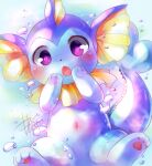 3_toes ambiguous_gender blue_body blush blush_lines bubble d685ab7f digital_drawing_(artwork) digital_media_(artwork) digitigrade ear_frill eeveelution feet feral fin frill_(anatomy) front_view fully_submerged generation_1_pokemon hand_on_face head_crest head_frill looking_at_viewer navel neck_frill nintendo one_fang open_mouth pawpads pink_pawpads pokemon pokemon_(species) purple_eyes signature solo tail tail_fin tail_spines toes unavailable_at_source underwater vaporeon water yellow_body