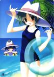  beach copyright_request day hat innertube multiple_girls nanao_naru one-piece_swimsuit palm_tree school_swimsuit smile sun_hat swimsuit tree 