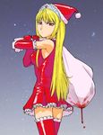  blonde_hair blood christmas dress gloves hime_(kaibutsu_oujo) kaibutsu_oujo lilianne red_eyes santa santa_costume stockings thighhighs ueyama_michirou zettai_ryouiki 