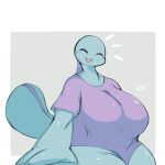 1:1 anthro big_breasts blue_body breasts clothing eyes_closed female generation_2_pokemon happy hi_res huge_breasts huge_thighs lightmizano nintendo pokemon pokemon_(species) quagsire shirt solo tail thick_thighs topwear