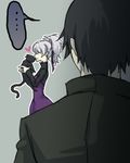  ... 1boy 1girl black_cat black_hair cat collar darker_than_black dress grey_hair hair_ribbon heart hei jacket long_sleeves lowres mao_(darker_than_black) ponytail purple_dress ribbon yin 