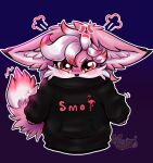 absurd_res angry anthro avian big_ears bird black_clothing black_sweater black_topwear blush canid canine clothing cross-popping_vein female fennec_fox flamingo fox foxy_(foxyfursure) fur hair hi_res looking_at_viewer mammal mizukithia oversized_clothing pink_body pink_fur red_eyes solo sweater tail topwear true_fox white_body white_fur white_hair