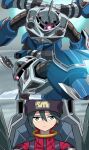  1girl amate_yuzuriha aqua_eyes black_hair bodysuit claws closed_mouth cockpit glowing glowing_eye gquuuuuux gundam gundam_gquuuuuux gundam_seed gundam_seed_freedom hat heat_hawk highres looking_at_viewer mecha mecha_focus mecha_pilot_suit mobile_suit multicolored_bodysuit normal_suit_(gundam) one-eyed piloting red_eyes robot scene_reference science_fiction short_hair solokov_(okb-999) thrusters weapon z&#039;gok z&#039;gok_(seed) 