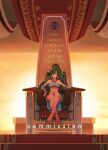  1girl alternate_costume bandeau barefoot blue_bandeau blue_skirt breasts circlet commission crossover earrings fire_emblem fire_emblem:_the_blazing_blade gerudo_set_(zelda) green_hair halterneck high_ponytail jewelry large_breasts long_hair lyn_(fire_emblem) navel_piercing piercing ponytail sitting sitting_on_throne skirt smile solo sumustard the_legend_of_zelda the_legend_of_zelda:_breath_of_the_wild throne underboob very_long_hair 