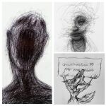 ambiguous_gender anthro big_mouth_(anatomy) canid canine disturbed drawings_made_by_people_with_mental_illnesses fox mammal meme mental_illness monochrome open_mouth peludo screaming scribbles simple_background sketch sketchy skinny solo text traditional_media_(artwork) translated