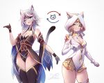  2girls :3 animal_ears animal_hood cat_ears cat_girl cat_hood cipher_(honkai:_star_rail) commentary cosplay costume_switch english_commentary highleg highres honkai:_star_rail honkai_(series) hood lustercool multiple_girls nia_(blade)_(xenoblade) nia_(xenoblade) palette_swap thick_thighs thighs xenoblade_chronicles_(series) xenoblade_chronicles_2 