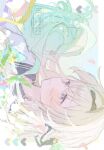  1girl abura_01 black_hairband blue_eyes blue_pupils blue_sailor_collar blush firefly_(honkai:_star_rail) firefly_(spring_missive)_(honkai:_star_rail) flower gradient_eyes gradient_hair grey_hair hair_between_eyes hair_intakes hair_ornament hair_ribbon hairband highres honkai:_star_rail honkai_(series) long_hair multicolored_eyes multicolored_hair ribbon sailor_collar smile solo watermark 