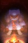 2:3 animal_genitalia animal_penis anthro balls blue_body blue_fur blush bodily_fluids bundefault canid canine erection feral fur generation_4_pokemon genitals looking_at_viewer male mammal nintendo nude penis pokemon pokemon_(species) riolu smile solo tail